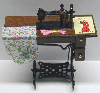 Dollhouse Miniature Walnut Sewing Machine Pattern